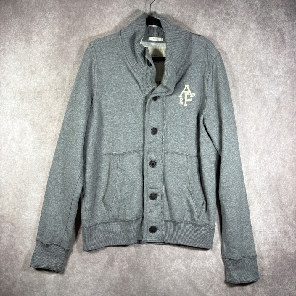 Abercrombie & Fitch Cardigan Mens XXL Gray Muscle Fit Letterman Academia Preppy